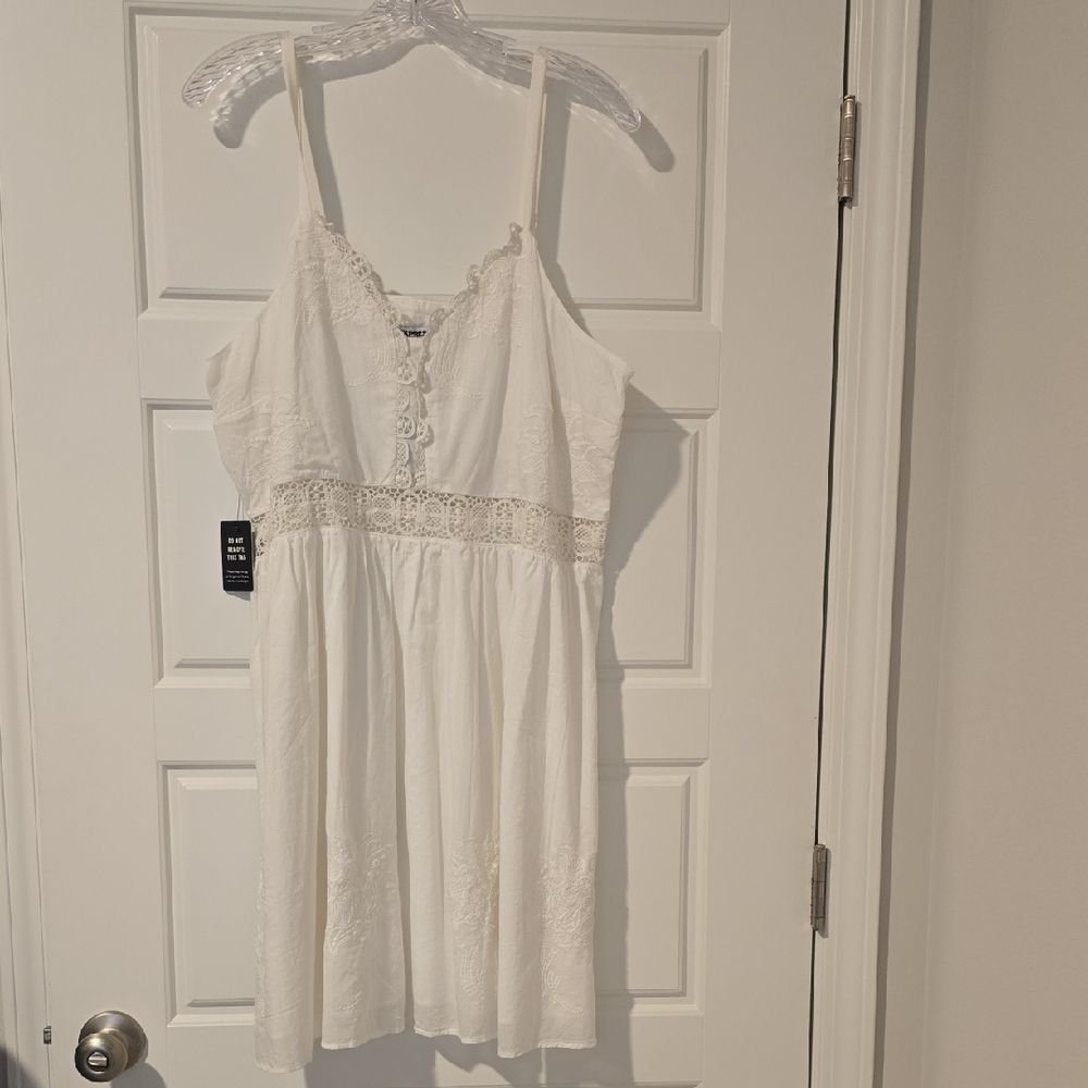 NWT-Express White/Ivory Lace Mini Dress With Embroidery Detail-XL